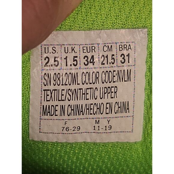 Skechers Kids' Dyna-lite Comfort Sneaker Black Neon Green Size 2.5 - Picture 8 of 8